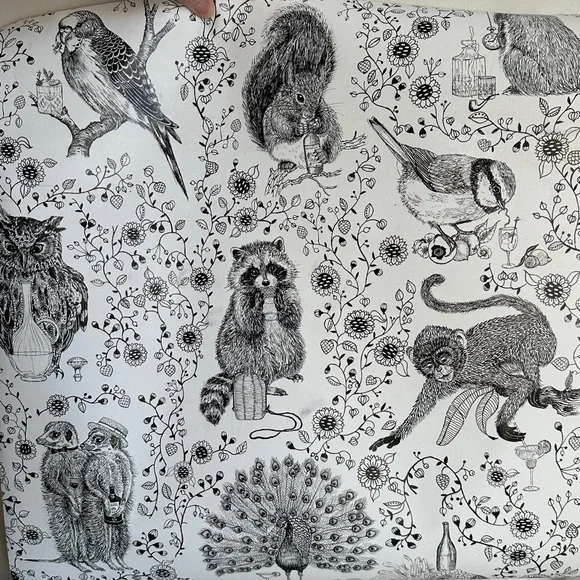 RESERVED!! Anthropologie Wallpaper Floral Animals Henriette Black White York - Picture 7 of 15